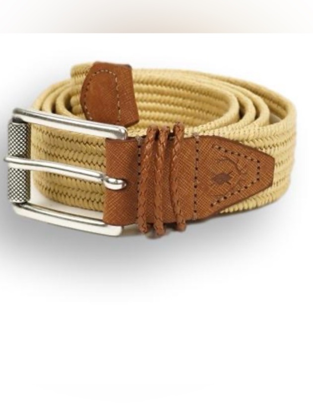 The Andover Shop Riviera Braided Wax Cotton Belt Tan Stretch sz 42 Pristine